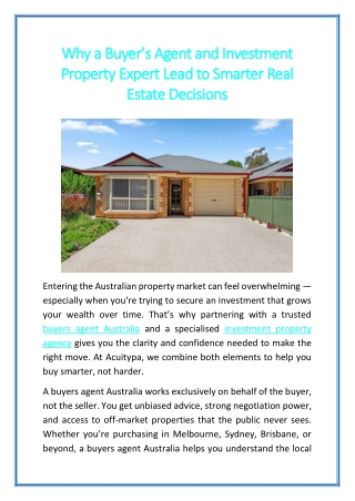 Why a Buyers Agent and Investment Property Expert Lead to Smarter Real Estate Decisions