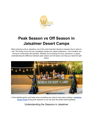 Peak Season vs Off Season in Jaisalmer Desert Camps