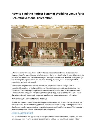 How to Find the Perfect Summer Wedding Venue for a Beautiful Seasonal Celebration