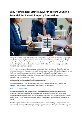 Why Hiring a Real Estate Lawyer in Tarrant County Is Essential for Smooth Property Transactions