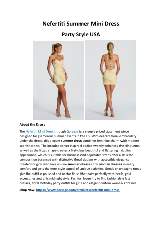 Nefertiti Summer Mini Dress – Party Style USA