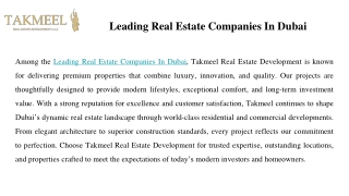Leading Real Estate Companies In Dubai