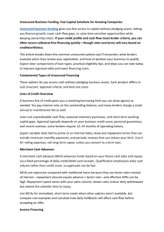 Unsecured Business Funding Fast Capital Solutions for Growing Companies