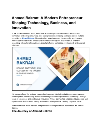 Ahmed Bakran: Innovating Technology, Business, and Global Entrepreneurship