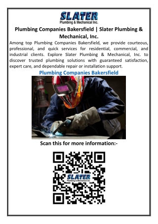 Plumbing Companies Bakersfield | Slater Plumbing & Mechanical, Inc.