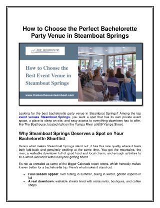 How to Choose the Perfect Bachelorette Party Venue in Steamboat Springs