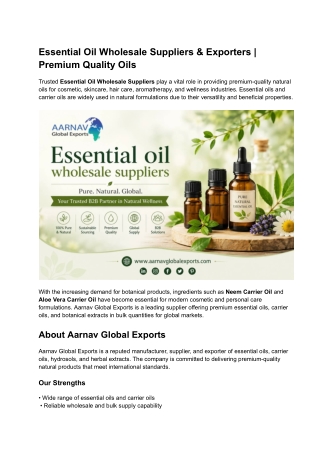 Essential Oil Wholesale Suppliers & Exporters _ Premium Quality Oils