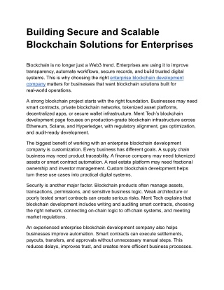 Enterprise Blockchain Development Company - Ment Tech