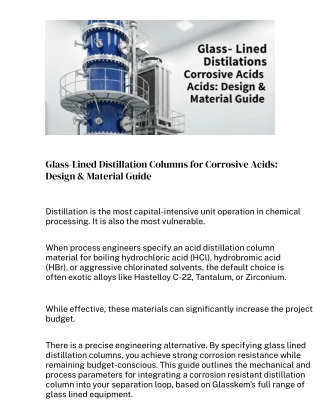 Glass-Lined Distillation Columns for Corrosive Acids