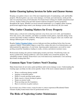 Gutter Cleaning Sydney Services for Safer and Cleaner Homes