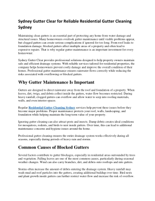 Sydney Gutter Clear for Reliable Residential Gutter Cleaning Sydney