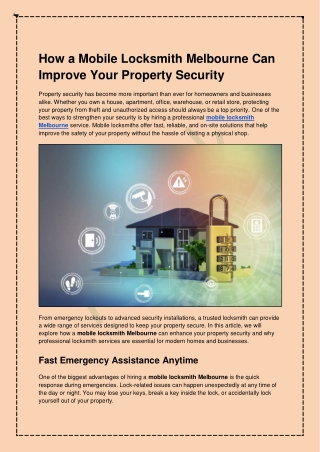 How a Mobile Locksmith Melbourne Can Improve Your Property Security