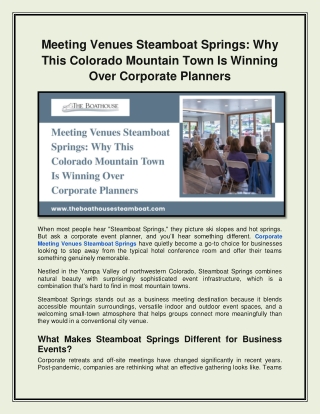 Meeting Venues Steamboat Springs Why This Colorado Mountain Town Is Winning Over Corporate Planners