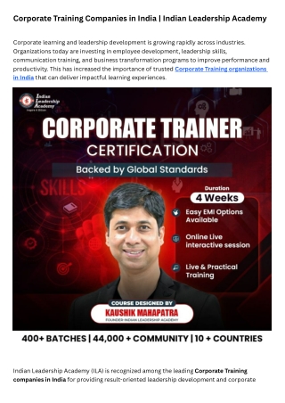 Corporate Training Companies in India | Indian Leadership Academy