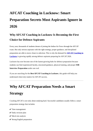 AFCAT Coaching in Lucknow Smart Preparation Secrets Most Aspirants Ignore in 2026