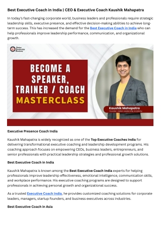 Best Executive Coach in India | CEO & Executive Coach Kaushik Mahapatra