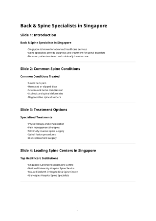Back Spine Specialists Singapore Ppt Content