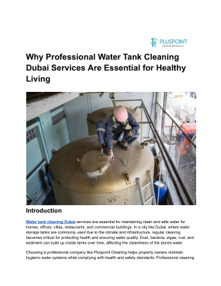 Why Professional Water Tank Cleaning Dubai Services Are Essential for Healthy Living