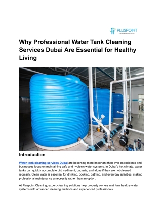 Why Professional Water Tank Cleaning Services Dubai Are Essential for Healthy Living