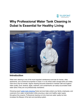 Why Professional Water Tank Cleaning in Dubai Is Essential for Healthy Living