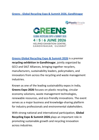 Greens - Global Recycling Expo & Summit 2026, Gandhinagar