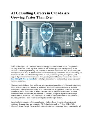 AI Consulting Careers in Canada Are Growing Faster Than Ever