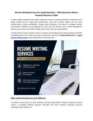 Resume Writing Services for Leadership Roles – Why Executives Need a Powerful Resume in 2026