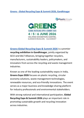 Greens - Global Recycling Expo & Summit 2026, Gandhinagar