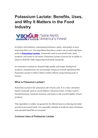 Potassium Lactate: Benefits, Uses, and Why It Matters in the Food Industry