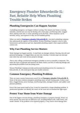 1- Emergency Plumber Edwardsville IL Fast, Reliable Help When Plumbing Trouble Strikes