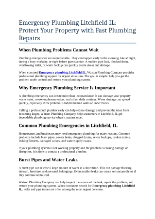 3- Emergency Plumbing Litchfield IL Protect Your Property with Fast Plumbing Repairs