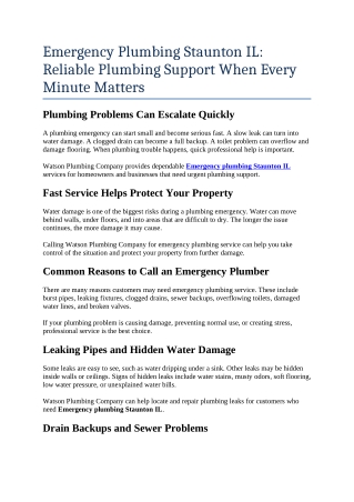 5- Emergency Plumbing Staunton IL Reliable Plumbing Support When Every Minute Matters