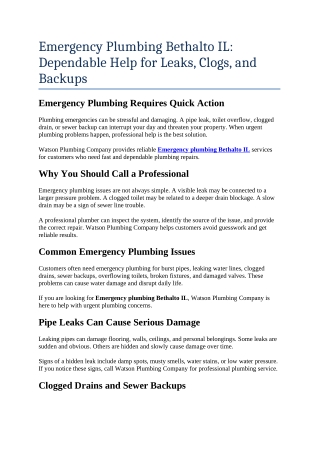 6- Emergency Plumbing Bethalto IL Dependable Help for Leaks, Clogs, and Backups