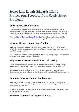 7- Sewer Line Repair Edwardsville IL Protect Your Property from Costly Sewer Problems