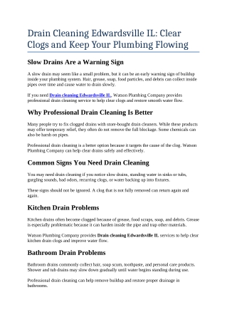 8- Drain Cleaning Edwardsville IL Clear Clogs and Keep Your Plumbing Flowing