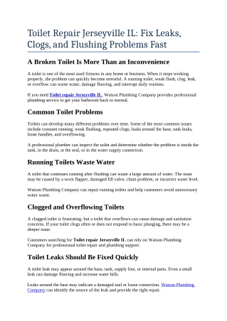 9- Toilet Repair Jerseyville IL Fix Leaks, Clogs, and Flushing Problems Fast