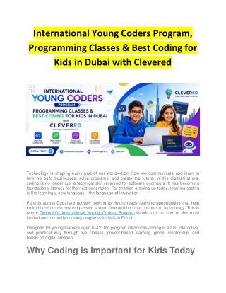 International Young Coders Program, Programming Classes & Best Coding for Kids in Dubai with Clevered