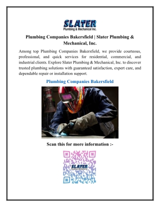 Plumbing Companies Bakersfield  Slater Plumbing & Mechanical, Inc.