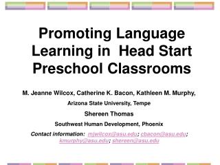 Promoting Language Learning in Head Start Preschool Classrooms