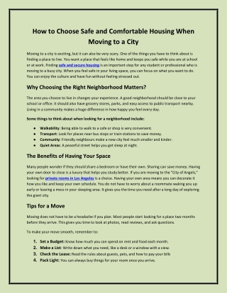 How to Choose Safe and Comfortable Housing When Moving to a City