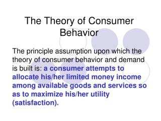The Theory of Consumer Behavior