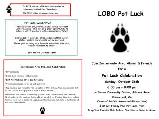 Join Sacramento Area Alumni & Friends for a Pot Luck Celebration Sunday, October 26th 6:00 pm – 8:00 pm La Sierra C