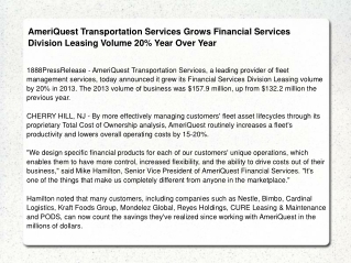 AmeriQuest Transportation Services Grows Financial Services