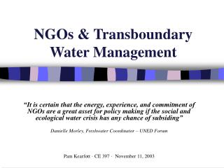 NGOs &amp; Transboundary Water Management