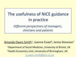 The usefulness of NICE guidance in practice
