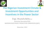 The Nigerian Investment Climate Investment Opportunities and Incentives in the Power Sector