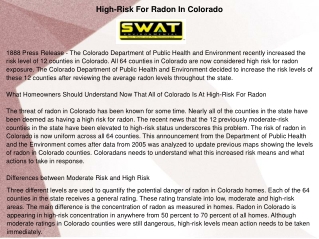 High-Risk For Radon In Colorado