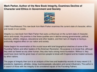 Mark Parker, Author of the New Book Integrity