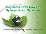 Beginners Know How on Hydroponics in Syracuse