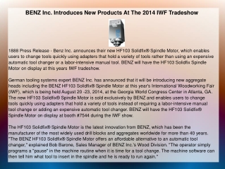 BENZ Inc. Introduces New Products At The 2014 IWF Tradeshow